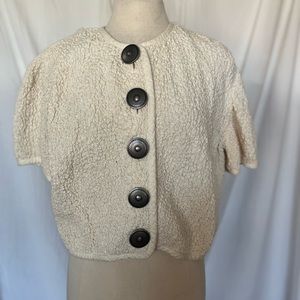 Double D Ranch Jacket Top Crinkle Satin Crop Short Sleeve Size Medium Ivory